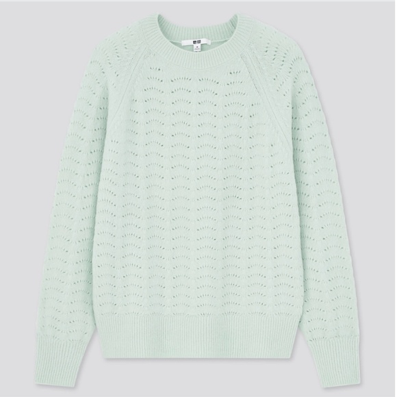 UNIQLO Light Souffle Yarn Pointelle Crew Neck Sweater pastel green - M - Picture 3 of 13